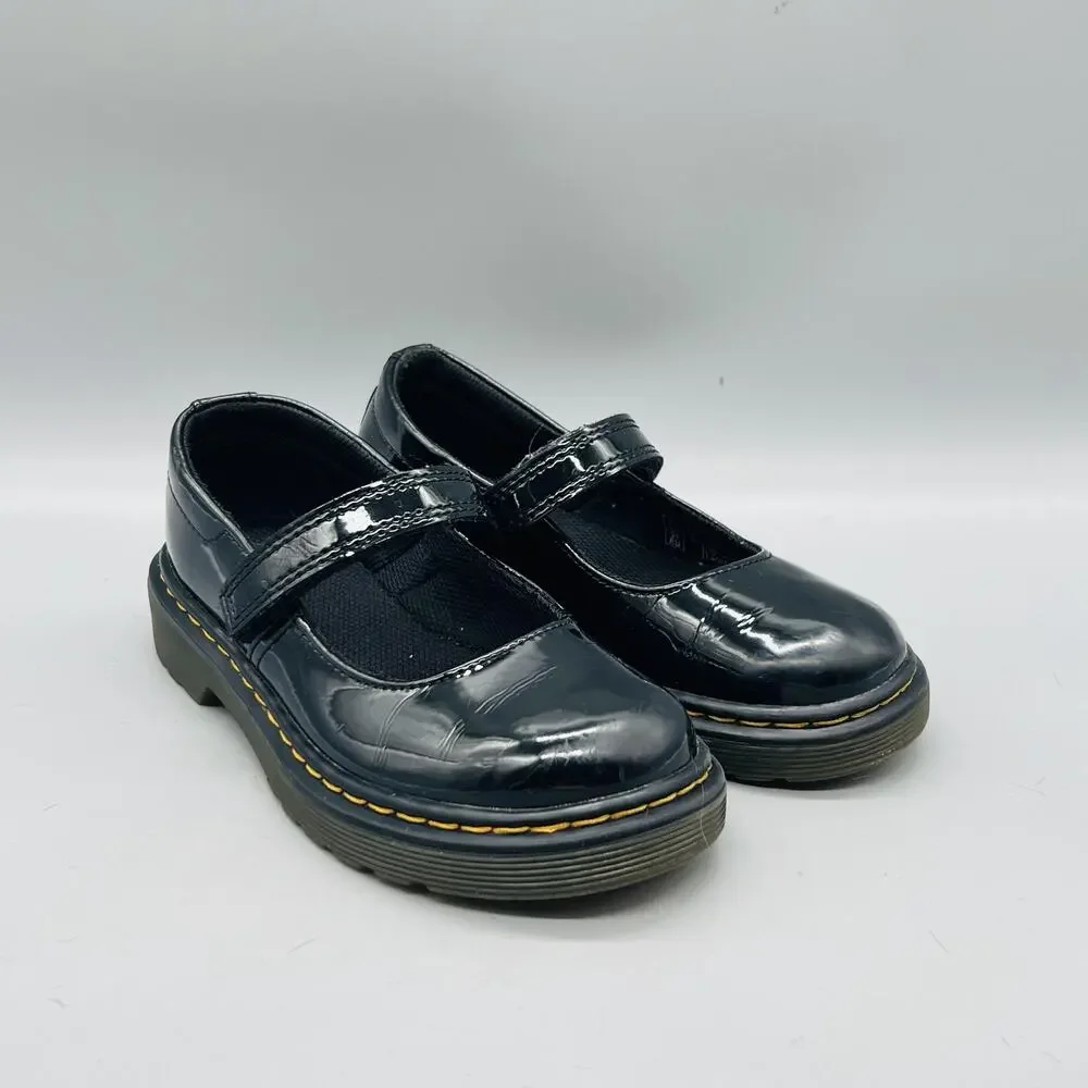 Dr Martens Shoes Girls 13 Black Patent MACCY Mary Jane Hook & Loop Dress School